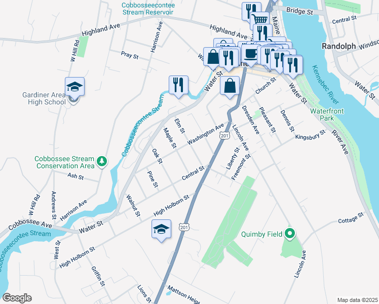 map of restaurants, bars, coffee shops, grocery stores, and more near 50 Maple Street in Farmingdale