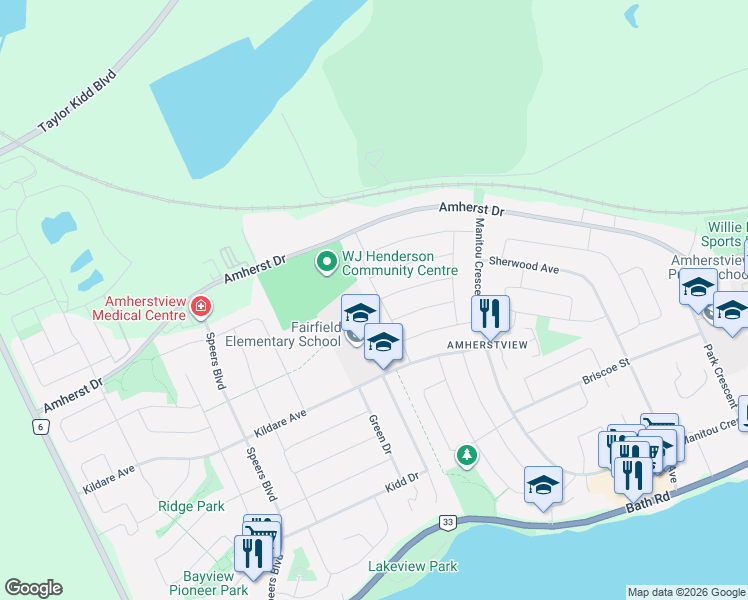 map of restaurants, bars, coffee shops, grocery stores, and more near 38 Westran Road in Loyalist