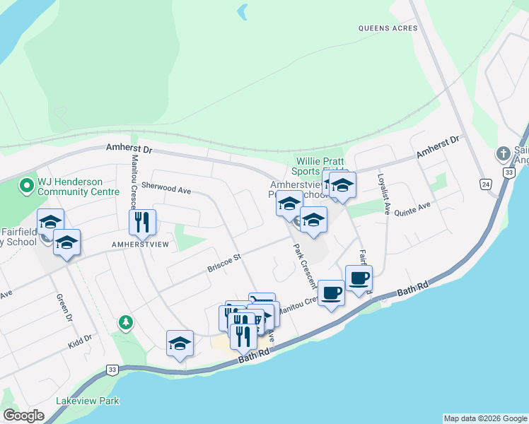 map of restaurants, bars, coffee shops, grocery stores, and more near 15 Bakers Lane in Loyalist