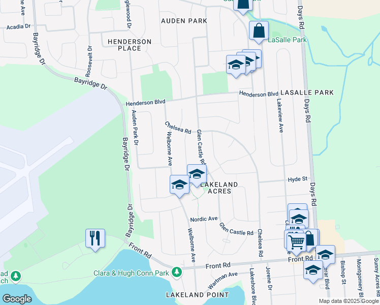 map of restaurants, bars, coffee shops, grocery stores, and more near 250 Bicknell Crescent in Kingston