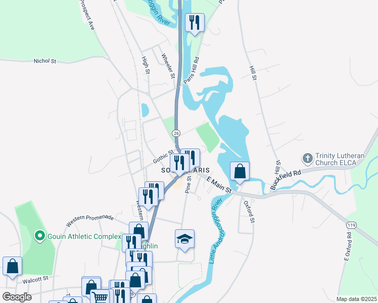 map of restaurants, bars, coffee shops, grocery stores, and more near 1 High Street in Paris
