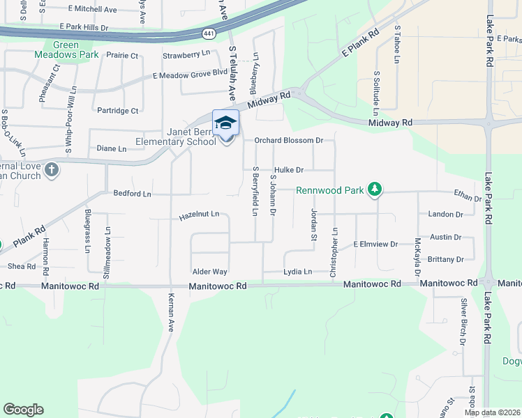 map of restaurants, bars, coffee shops, grocery stores, and more near N9173 South Johann Drive in Appleton