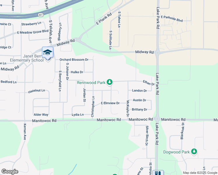 map of restaurants, bars, coffee shops, grocery stores, and more near N9178 Oak Lawn Drive in Appleton