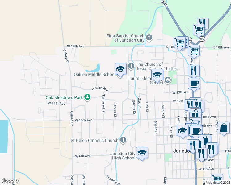map of restaurants, bars, coffee shops, grocery stores, and more near 1442 West 12th Avenue in Junction City