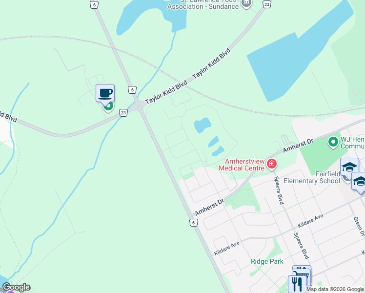 map of restaurants, bars, coffee shops, grocery stores, and more near 24 Walden Pond Drive in Loyalist