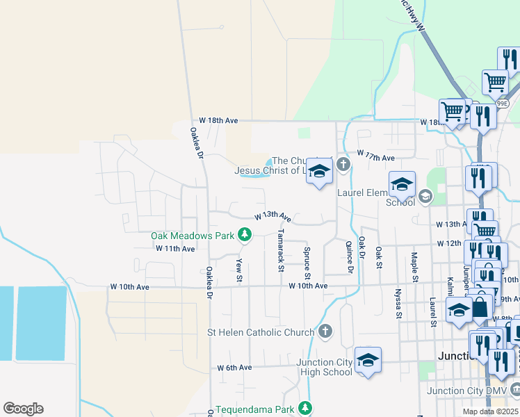 map of restaurants, bars, coffee shops, grocery stores, and more near 1658 Unity Court in Junction City