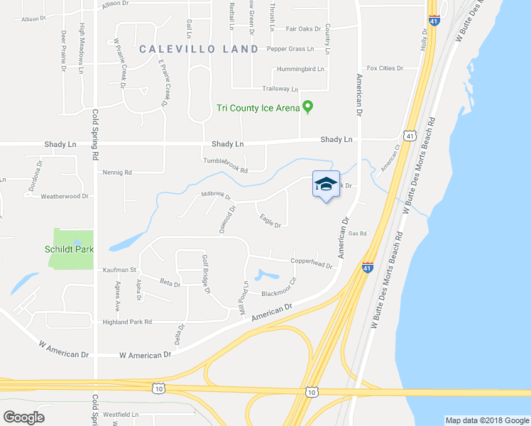 map of restaurants, bars, coffee shops, grocery stores, and more near 1820 Eagle Drive in Neenah