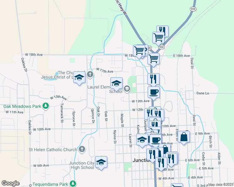 map of restaurants, bars, coffee shops, grocery stores, and more near 1401 Laurel Street in Junction City