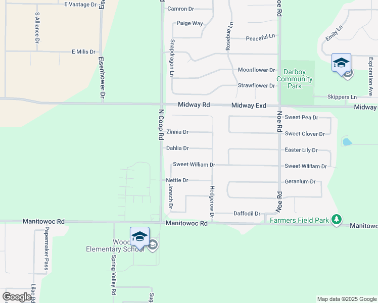 map of restaurants, bars, coffee shops, grocery stores, and more near W6051 Dahlia Drive in Appleton
