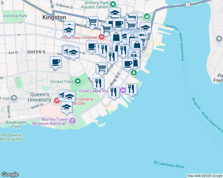 map of restaurants, bars, coffee shops, grocery stores, and more near in Kingston