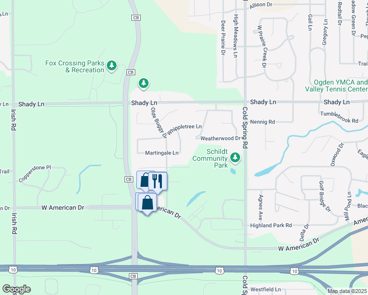 map of restaurants, bars, coffee shops, grocery stores, and more near 1855 Martingale Lane in Neenah
