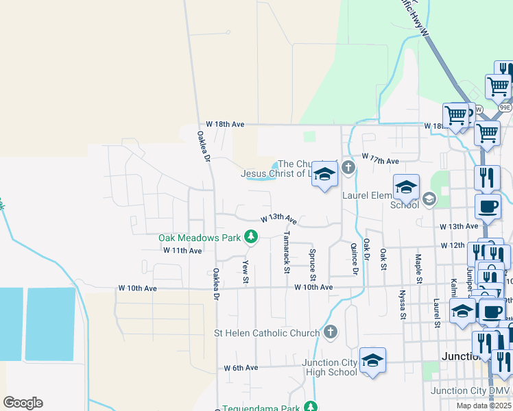 map of restaurants, bars, coffee shops, grocery stores, and more near 1658 Unity Court in Junction City