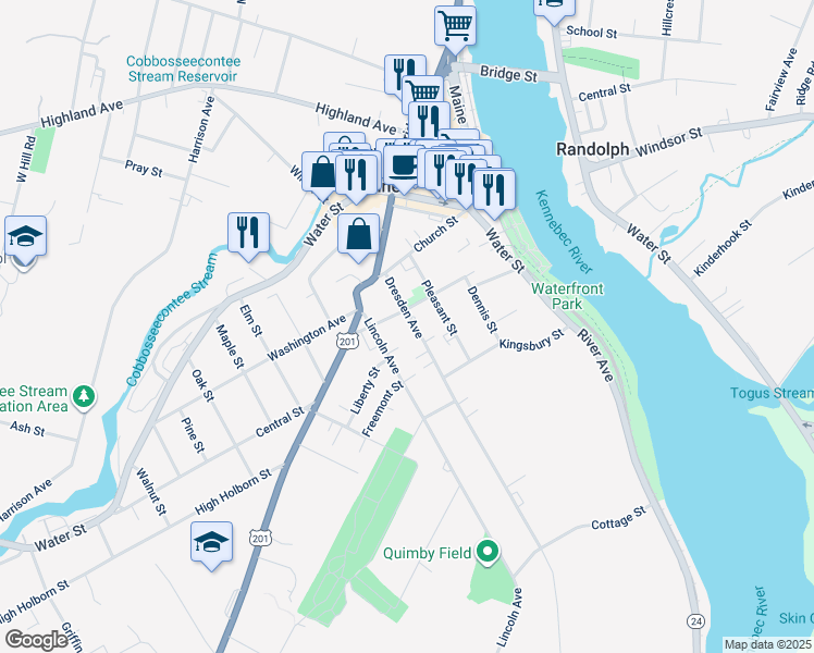 map of restaurants, bars, coffee shops, grocery stores, and more near 35 Dresden Ave in Gardiner