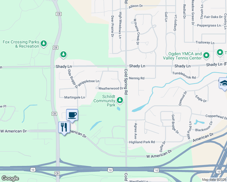map of restaurants, bars, coffee shops, grocery stores, and more near 1127 Weatherwood Drive in Neenah