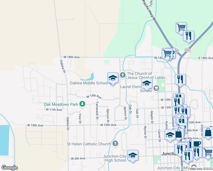 map of restaurants, bars, coffee shops, grocery stores, and more near 1515 Rose Street in Junction City