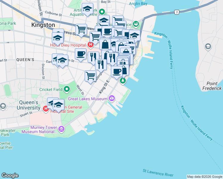 map of restaurants, bars, coffee shops, grocery stores, and more near in Kingston