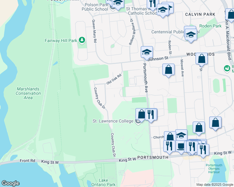 map of restaurants, bars, coffee shops, grocery stores, and more near in Kingston