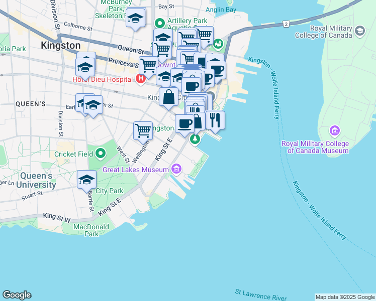 map of restaurants, bars, coffee shops, grocery stores, and more near in Kingston