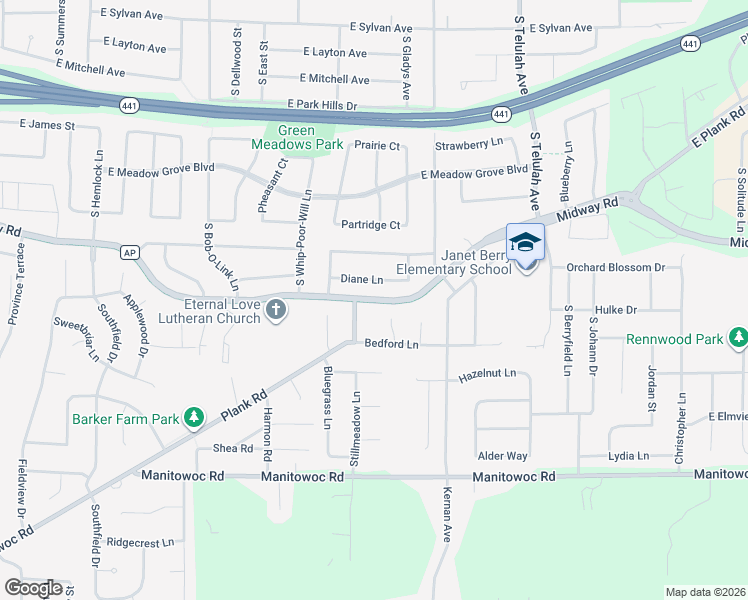 map of restaurants, bars, coffee shops, grocery stores, and more near 1284 Midway Road in Appleton