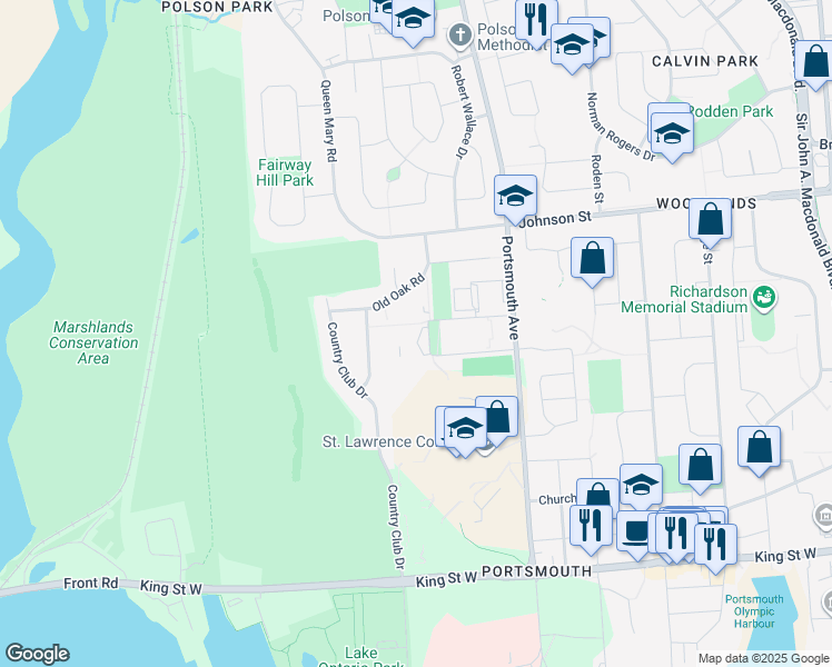 map of restaurants, bars, coffee shops, grocery stores, and more near in Kingston