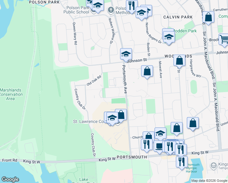 map of restaurants, bars, coffee shops, grocery stores, and more near 149 Curtis Crescent in Kingston