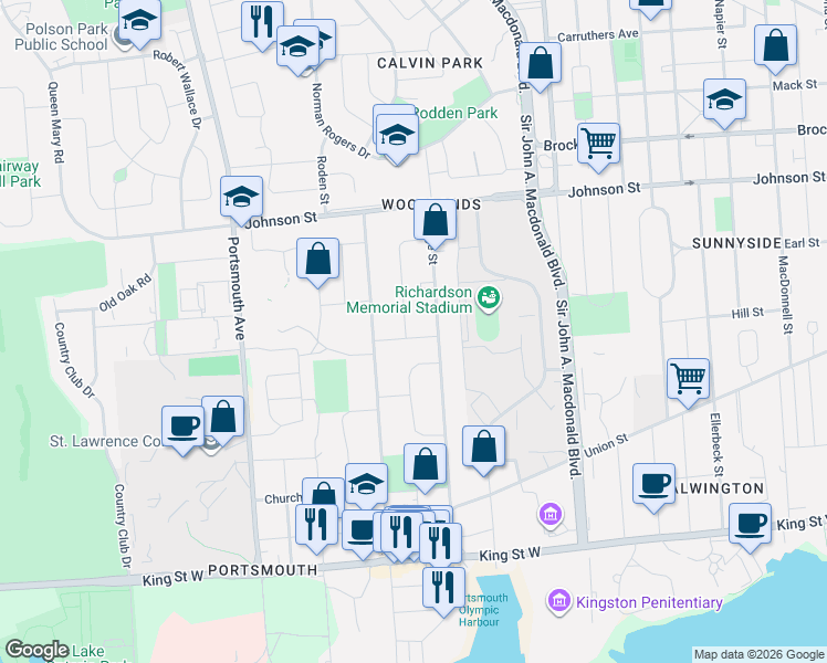 map of restaurants, bars, coffee shops, grocery stores, and more near 17 Forsythe Avenue in Kingston