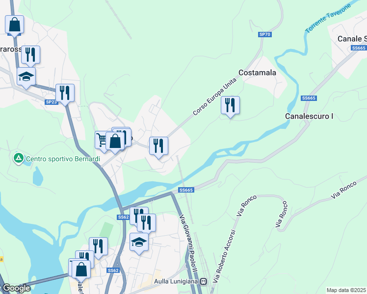 map of restaurants, bars, coffee shops, grocery stores, and more near 27 Via Costamala in Masero