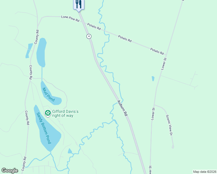 map of restaurants, bars, coffee shops, grocery stores, and more near Auburn Road in Turner