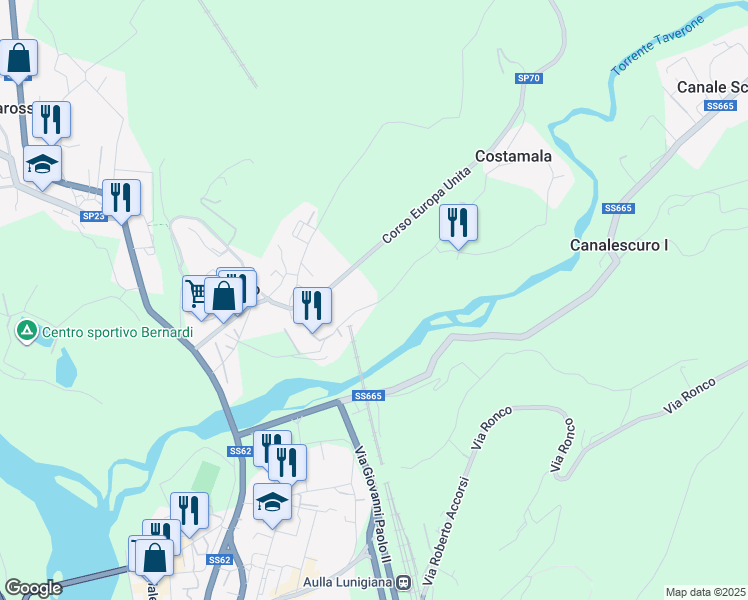map of restaurants, bars, coffee shops, grocery stores, and more near 27 Via Costamala in Masero