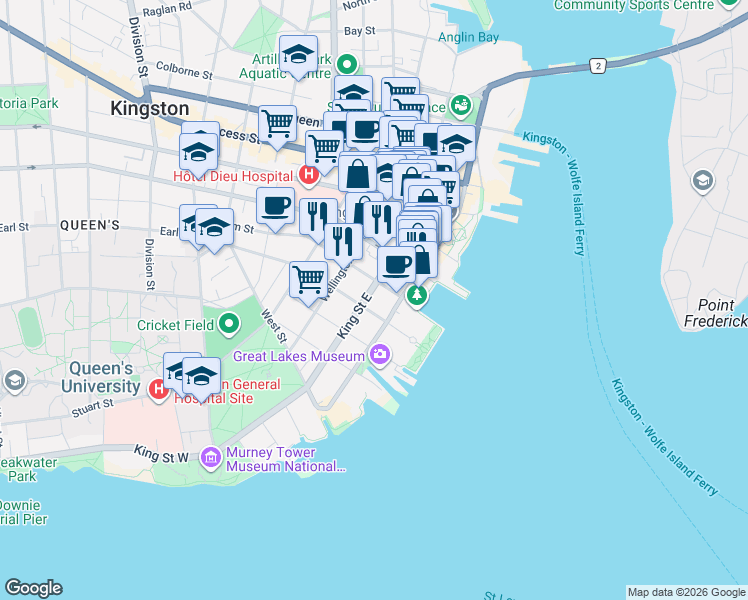 map of restaurants, bars, coffee shops, grocery stores, and more near in Kingston