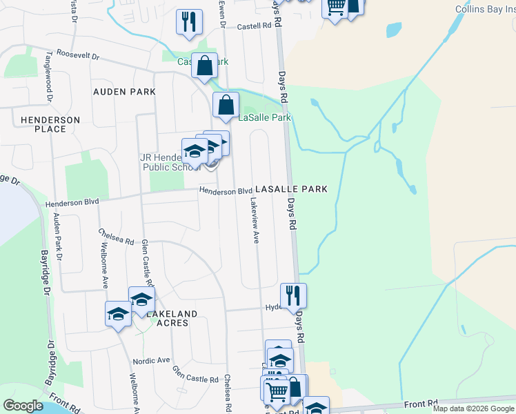 map of restaurants, bars, coffee shops, grocery stores, and more near 322 Lakeview Avenue in Kingston