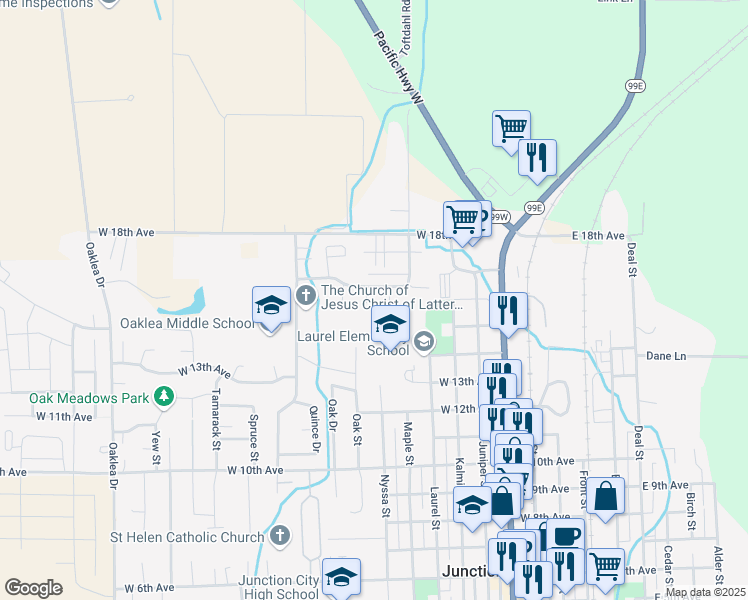 map of restaurants, bars, coffee shops, grocery stores, and more near 955 West 17th Avenue in Junction City