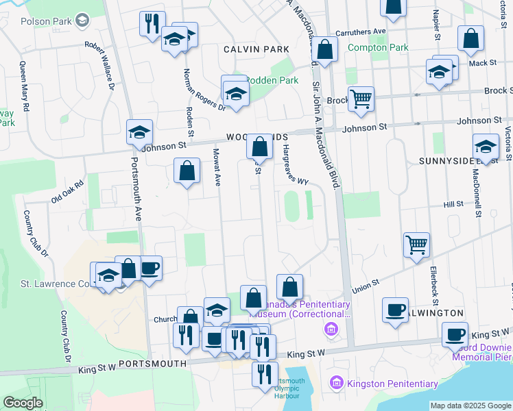 map of restaurants, bars, coffee shops, grocery stores, and more near in Kingston
