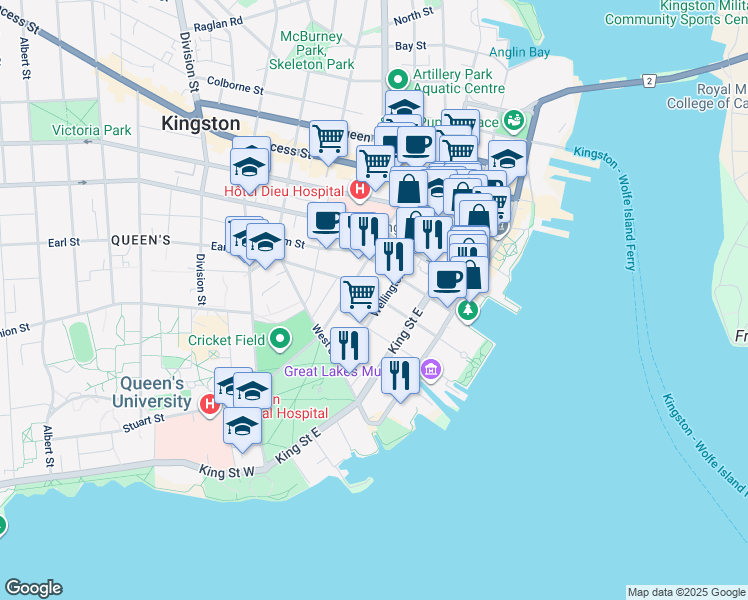 map of restaurants, bars, coffee shops, grocery stores, and more near in Kingston