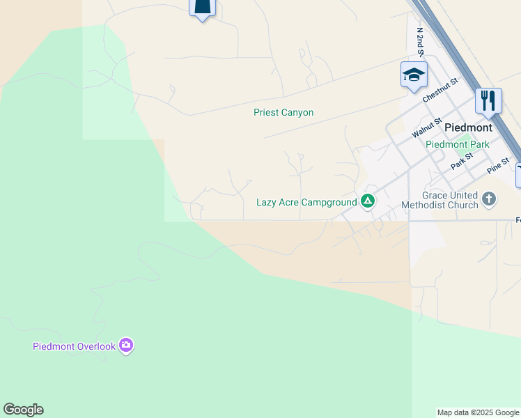 map of restaurants, bars, coffee shops, grocery stores, and more near 14515 Elk Mountian Road in Piedmont