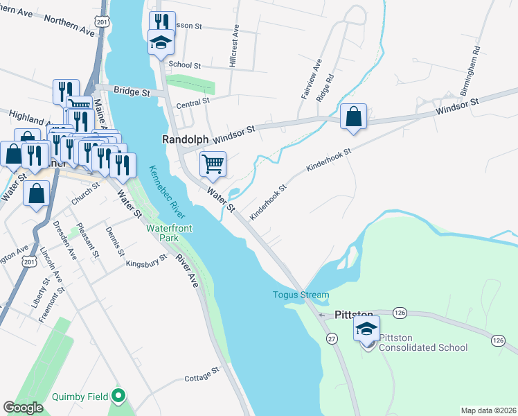 map of restaurants, bars, coffee shops, grocery stores, and more near 76 Kinderhook Street in Randolph