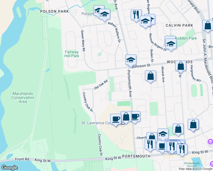 map of restaurants, bars, coffee shops, grocery stores, and more near 62 Old Oak Road in Kingston