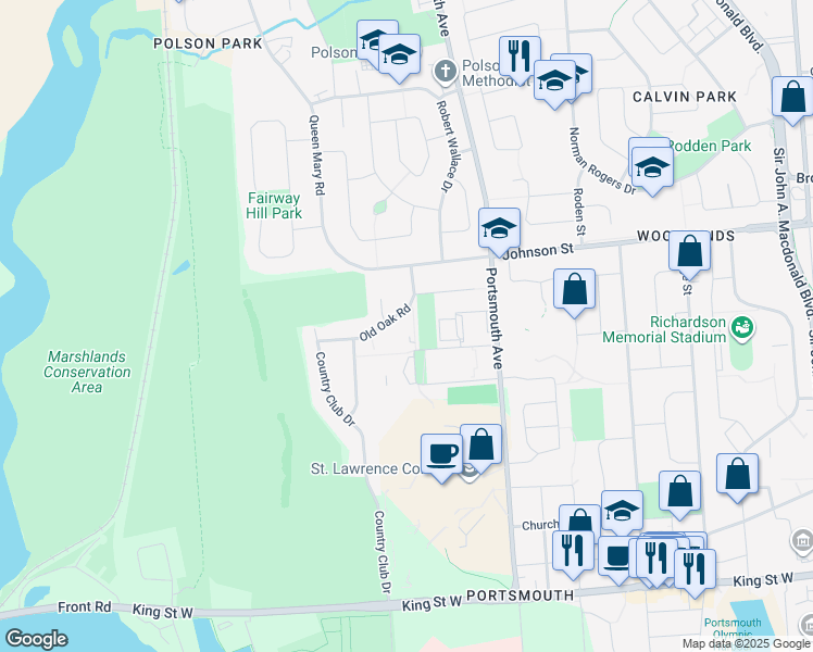map of restaurants, bars, coffee shops, grocery stores, and more near 62 Old Oak Road in Kingston