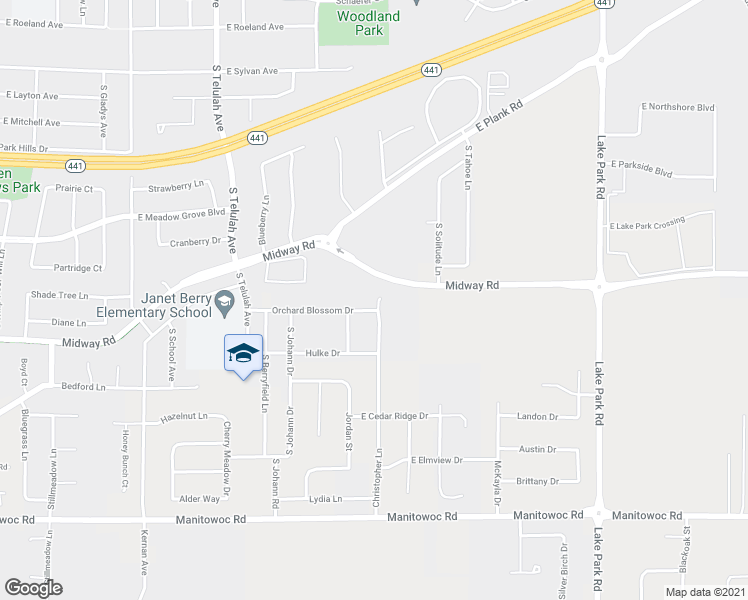 map of restaurants, bars, coffee shops, grocery stores, and more near 3505 South Christopher Court in Appleton