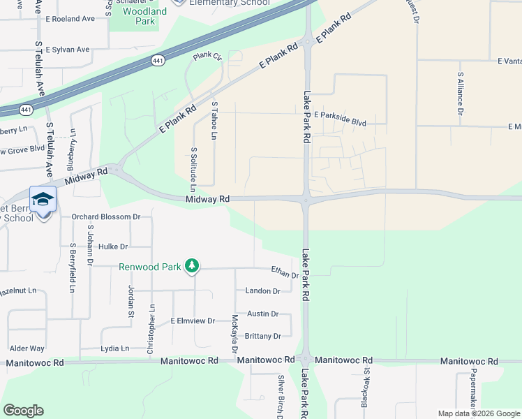 map of restaurants, bars, coffee shops, grocery stores, and more near Midway Road in Appleton