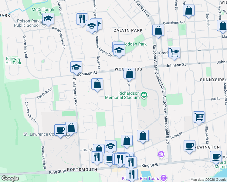map of restaurants, bars, coffee shops, grocery stores, and more near in Kingston