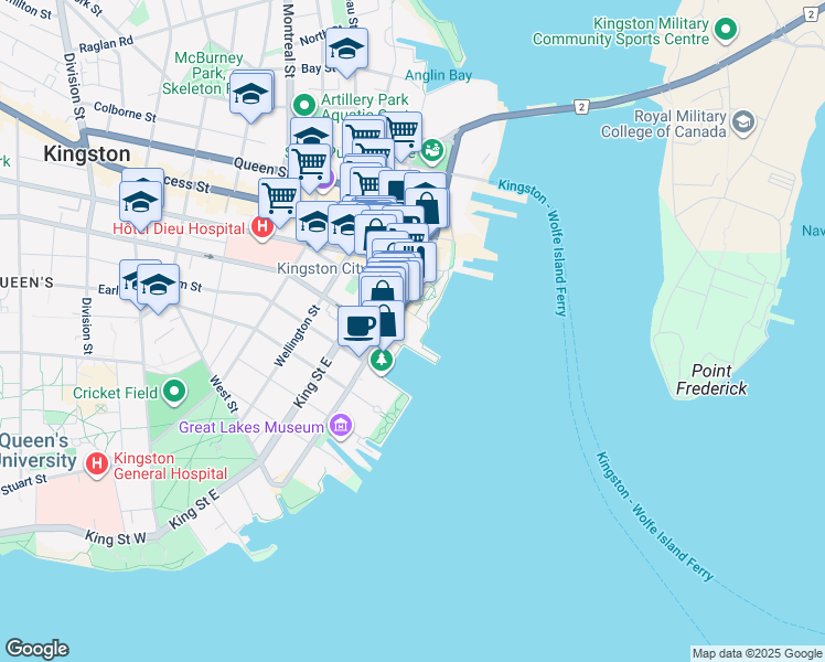 map of restaurants, bars, coffee shops, grocery stores, and more near 37 Clarence Street in Kingston