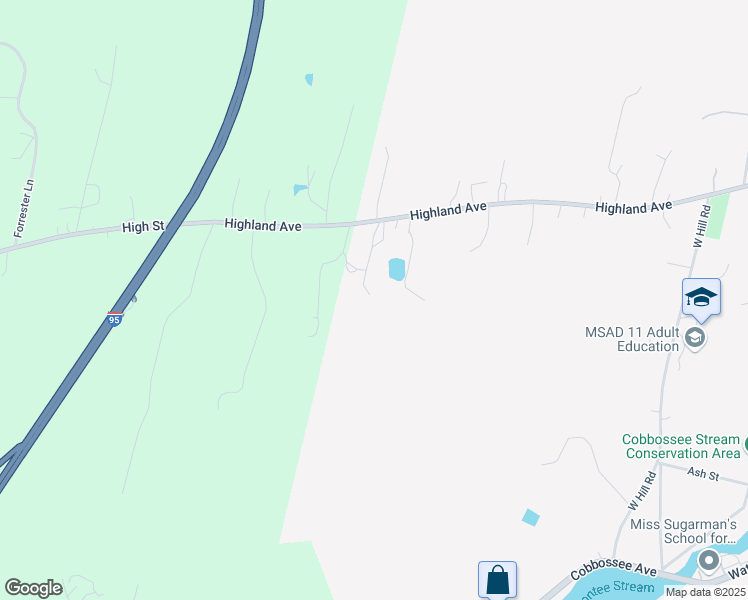 map of restaurants, bars, coffee shops, grocery stores, and more near 36 Highland Avenue in Gardiner