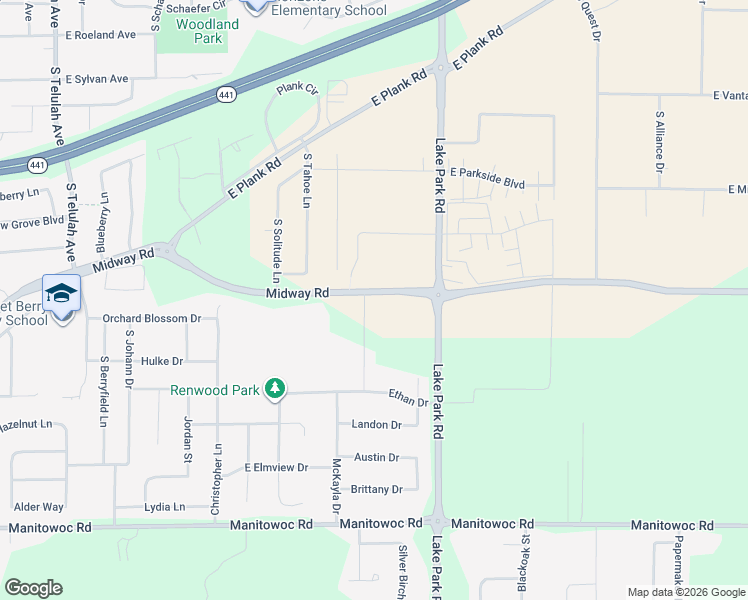map of restaurants, bars, coffee shops, grocery stores, and more near Midway Road in Appleton