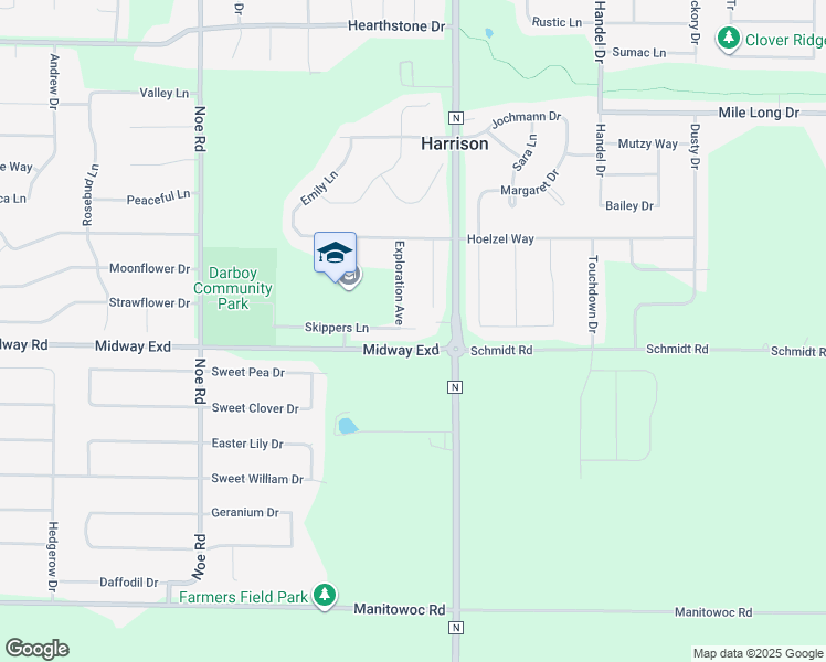 map of restaurants, bars, coffee shops, grocery stores, and more near 5731 Skippers Lane in Appleton