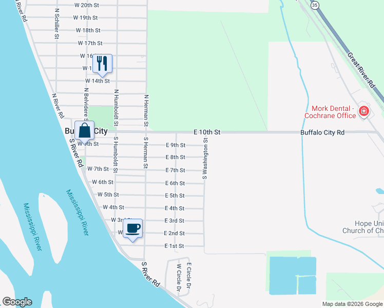 map of restaurants, bars, coffee shops, grocery stores, and more near 156 East 8th Street in Buffalo City