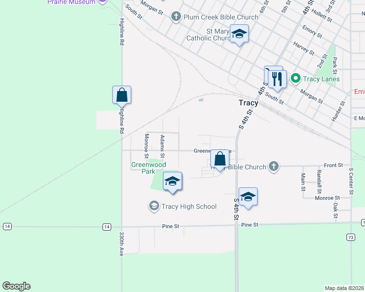 map of restaurants, bars, coffee shops, grocery stores, and more near 721 Greenwood Avenue in Tracy