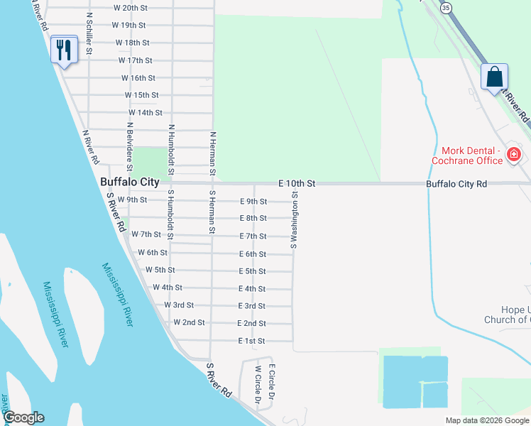 map of restaurants, bars, coffee shops, grocery stores, and more near 156 East 8th Street in Buffalo City
