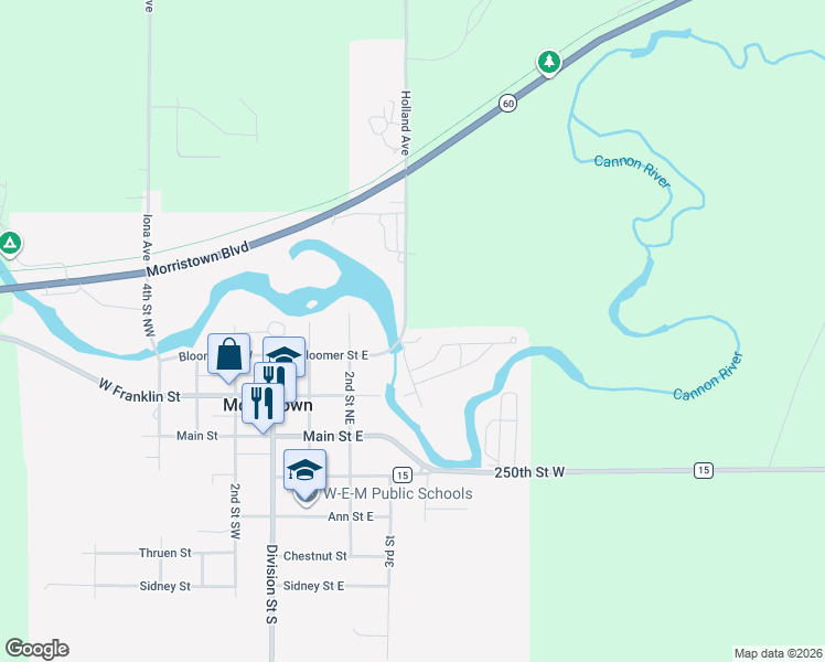 map of restaurants, bars, coffee shops, grocery stores, and more near 24797 Holland Avenue in Morristown