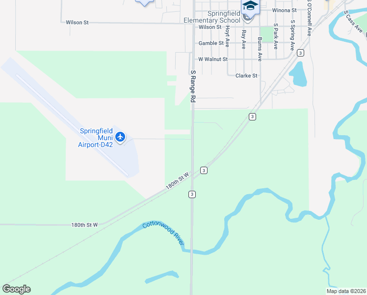 map of restaurants, bars, coffee shops, grocery stores, and more near 18375 County Road 4 in Springfield